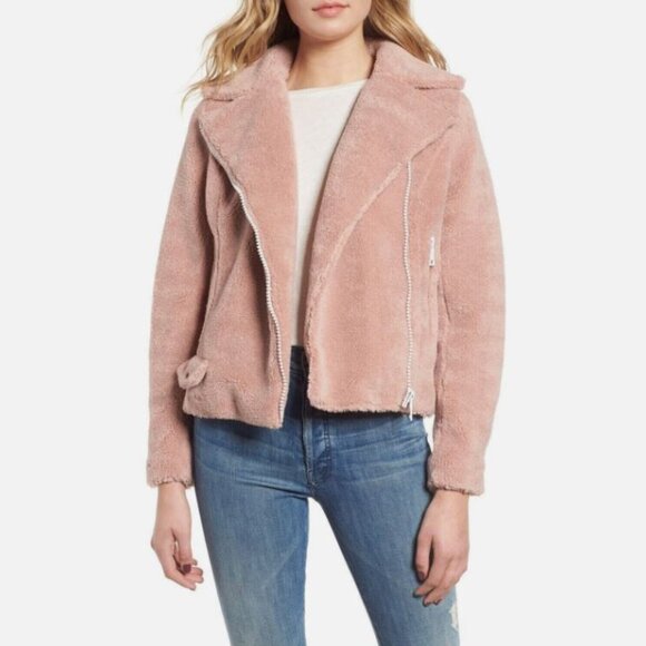 Mother  Mini Pocket Rider Jacket Sherpa Teddy Fleece Motorcycle Coat Pink Sz M - Picture 2 of 9
